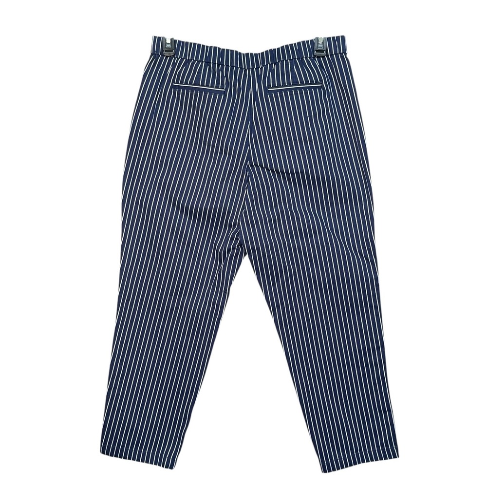 Lands' End‎ Ankle Pants Women Size 14 Navy Mid Rise Pull-On Pinstripe Stretch - Picture 2 of 12